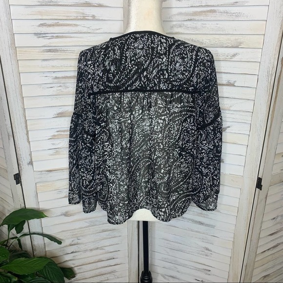 LUCKY BRAND Women’s S Floral Sheer Printed Bell Sleeve Blouse Boho Peasant Boxy - Picture 7 of 11